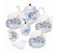 fanquare 21 Pieces British Blue Floral Porcelain Afternoon Tea Set