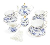 fanquare 21 Pieces British Vintage Blue Floral Bone China Tea Set