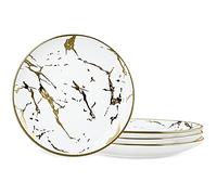 fanquare 25cm Gold Marble Dinner Plates Sets of 4, Ceramic Large Dinner Plates, White Dinner Service Set for Household, Picnic