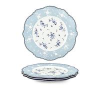 fanquare 27.5cm Porcelain Blue and White Dinner Plates Set of 4, Spring Floral Patterned Dinner Set, Vintage Tableware for Housewarming Gifts