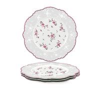 fanquare 27.5cm Porcelain White Dinner Plates Set of 4, Pink Rose Floral Dinner Set, Royal Vintage Tableware for Christmas Party, Wedding
