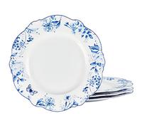 fanquare 28cm Pizza Pasta Serving Plates with Blue Floral Edge, Large Porcelain Round Plate, Party Plates Service for 4
