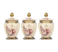 fanquare 3 Pieces Gold Ceramic Tea Coffee Sugar Canisters Set, Retro Flowers Storage Jars with Lids, Airtight Food Storage Canisters for Home Kitchen Gifts