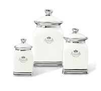 fanquare 3 Pieces Porcelain Storage Jar with Lid, Off White Coffee Tea Sugar Canister, Decorative Storage Jar for Biscuits, Spices