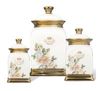 fanquare 3 Pieces Vintage Floral Storage Jars with Lids, Ceramic Tea Coffee Sugar Canisters Set, Airtight Food Storage Canisters for Home Kitchen Gifts