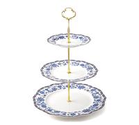 fanquare 3 Tier Porcelain Cake Stand, Blue Floral Dessert Cupcake Stand