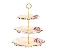 fanquare 3 Tier Porcelain Cake Stands,Rose Floral,Afternoon Tea Cupcake Stands,Food Server Display Holder for Anniversary,Birthday,Party,Wedding