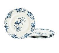 fanquare 8" Bone China Dessert Plates Set of 4, European Blue Floral Pasta Bowls Set, Porcelain Salad Plates for Soup, Microwavable Plates