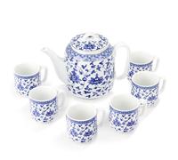 fanquare Blue and White Tea Set Floral Porcelain Teapot with Infuser Chinese Tea Pot Sets for Adults Gifts, One Teapot with 6 Cups