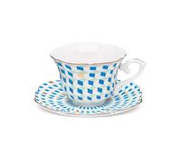 fanquare Blue Diamond Grip Cup and Saucer Set Elegant Ceramic Coffee Cup with Silver Border Modern Afternoon Tea Cup with Spoon for Party Home Office 200ml