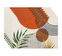 fanquare Boho Placemats Set of 6 Orange Leaf Geometric Printed Place Mats for Table Large Cotton Linen Heat Resistant Tablemats for Home Kitchen Restaurant Hotel (45x30CM)