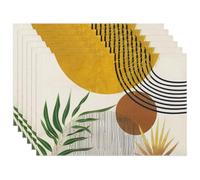 fanquare Boho Table Mats Set of 6 Yellow Modern Leaf Place Mats Rectangle Fabric Washable Non-slip Placemats for Home Kitchen Dining Decoration (45x30CM)