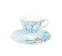fanquare Bone China Cup and Saucer Set, Blue Hydrangea Floral Coffee Cups, 170ml Vintage British Porcelain Teacup for Women Gifts