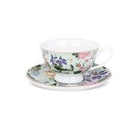 fanquare Bone China Cup and Saucer Set of 1, Green Floral Butterfly Tea Cup