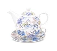 fanquare Bone China Tea for One Purple Hydrangea and Rose Floral Teapot Coffee Cup Saucer Set Elegant Flower Tea Set for Women Party Wedding Gifts