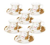 fanquare Brown Marble Espresso Cups and Saucers Set of 6, Mini Bone China Vintage Floral Coffee Cups with Gold Trim Porcelain Afternoon Tea Set Gifts for Adults 80ml