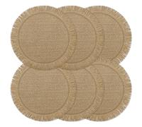 fanquare Brown Placemats Set of 6 Handcraft Farmhouse Braided Place Mats for Table, Heat Resistant Wipeable Round Tablemats for Kitchen Home Dining 38cm