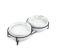 fanquare Cat Bowls Set with Iron Elevated, Anti Vomiting Ceramic Dog Food Bowl, Porcelain Raised Pet Bowl for Cats and Puppy, Marbling 400ml（2 PCS）