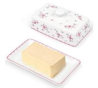 fanquare Ceramic Butter Dish with Lid, Pink Floral Butter Dish, Sealed Porcelain Butter Container for All Size Butter, 18cmx11.3cmx5cm