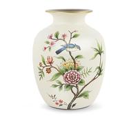 fanquare Chinese Bird and Flower Vase, Vintage 20cm Tall Small Ceramic Beige Vase for Pampas Grass Dried Flowers Twigs, Office, Bedroom Décor