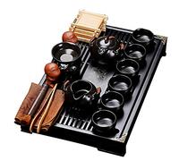 fanquare Chinese Black Ceramic Kung Fu Tea Set with Tea Tray and Small Tea Tools, Porcelain Tea Service