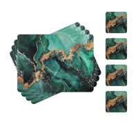 fanquare Cork Placemats Rectangular Placemats and Coaster Sets 4 Dark Green Ink and Wash Painting Marble Place Mats for Table Waterproof Heat Resistant Tablemats for Kitchen Home Decor 41 * 31cm