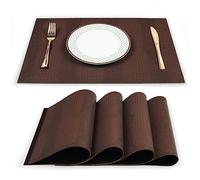 fanquare Faux Leather Placemats, 4 Pieces Table Mats with Crocodile-Skin Texture, Double-Sided Place Mats for Office Conference Table, Dining Home Decor Brown
