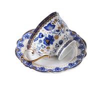 fanquare Fine Bone China British Coffee Cup and Saucer Set, Blue Floral Vintage Porcelain Tea Cup, 200ml