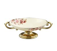 fanquare Floral Ceramic Dessert Bowl, Vintage Snack Plate, Porcelain Fruit Serving Footed Bowl for Lunch, Kitchen