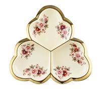 fanquare Floral Ceramic Divided Plate, Compartment Dip Dish, Relish Serving Tray for Appetizers, Fruits, Snacks