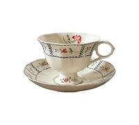 fanquare Floral Leave Tea Cup and Saucer Set 200ml British Retro Ceramic Coffee Cup and Plate, Afternoon Tea Party Gifts, Dishwasher Safe