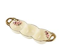 fanquare Floral Porcelain 3 Section Serving Bowl with Gold Handle, Serving Tray Dip Bowl, Dipping Sauce Plate