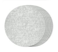 fanquare Floral Printed Silver Placemats Sets of 6 Round PU Faux Leather Table Mats Heat Resistant Wipeable Non-Slip Place Mats for Dining Kitchen Table Wedding Decoration 38cm