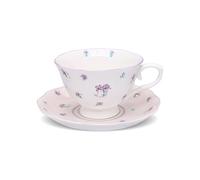 fanquare Floral Tea Cup and Saucer Set 250ml British Purple Iris Ceramic Coffee Cup and Plate, Afternoon Tea Party Gifts, Dishwasher Safe