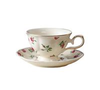 fanquare Flower Porcelain Coffee Cup and Saucer Set, Elegant Red Rose Floral Vine Tea Cup with Plate, Porcelain Afternoon Teacup for Cappuccino Latte Café 180ml