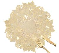 fanquare Gold Floral Placemats Set of 6 Elegant Round Flowers Table Mats | PVC Hollow-out Washable Heat Resistant Tablemats for Home Dining Kitchen 38cm