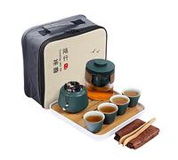 fanquare Japanese Green Tea Sets for Adults, Chinese Travel Tea Sets with Glass Teapot, Porcelain Vintage Tea Service for Mens Gifts