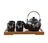 fanquare Japanese Kungfu Tea Set with Infuser, White Cherry Blossoms Tea Service for 4, Handmade Porcelain Teapot Cup Set with Bamboo Tea Tray