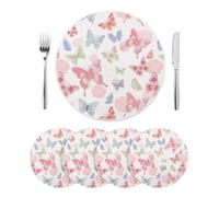 fanquare Pink Butterfly Placemats Set of 4, Elegant Romantic Rose Flowers Round Table Mats for Kitchen Dining Home Wedding Party 35cm