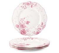 fanquare Pink Floral Dinner Plate Sets of 4, 26.7cm Large Round Porcelain Pasta Appetizer Steak Serving Dishes for Microwave & Dishwasher Safe