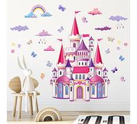 fanquare Pink Princess Castle Wall Stickers, Fairy Tales Rainbow Castle Wall Decal Removable DIY Vinyl for Babyroom Kids Children Room