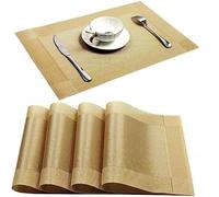 fanquare Placemats 45x30 cm Washable PVC Table Mats for Dining Table Woven Vinyl Heat Resistant Place Mats Wipe Clean Set of 6 Gold