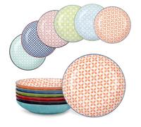 fanquare Porcelain Dinner Plates Set of 6, Colorful Round Ceramic Pasta Salad Plate, Large 21cm Dessert Fruit Snack Plate, Dishwasher and Microwave Safe