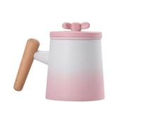 fanquare Porcelain Tea Mugs Gradient White and Pink Tea Cup with Infuser Lid Wood Handle, Steeping Teacup for Home Office 360ML