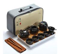 Fanquare Portable Travel Tea Set, Handmade Kungfu Teapot, Porcelain Teacups, Bamboo Tea Tray with Travel Bag, Black