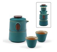 fanquare Portable Travel Tea Set with Case Green Porcelain Chinese Kung Fu Teapot with Infuser Mini 1 Teapot 3 Cups for Outdoors