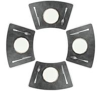 fanquare PU Round Placemats 48x30 cm Cowhide Grain place mats for Dinning Table Washable Grey Wedge Shaped Table Mats Pack of 4