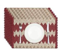 fanquare Rectangle Woven Placemats Set of 6 Red and Beige Paper Table Mats
