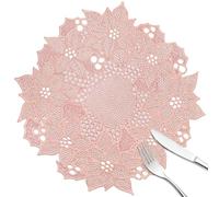 fanquare Rose Gold Floral Placemat Set of 6 Elegant Round Flower Table Mat | PVC Hollow-out Washable Heat Resistant Tablemats for Home Dining Kitchen 38cm