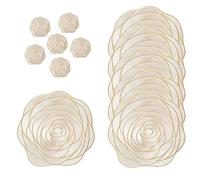 fanquare Rose Placemats and Coaster Sets 6 Silver PVC Woven Placemats Hollow-out Gold Flower Table Mats Heat Resistant Washable Non-Slip Tablemats for Dining Kitchen Table Wedding Decoration 38cm